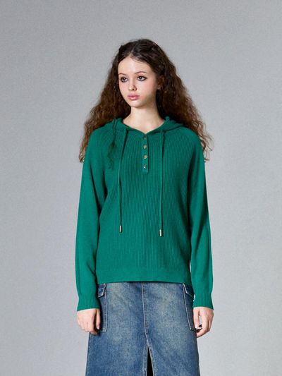 koolkitten Button Up Knitted Hoodie (GREEN)