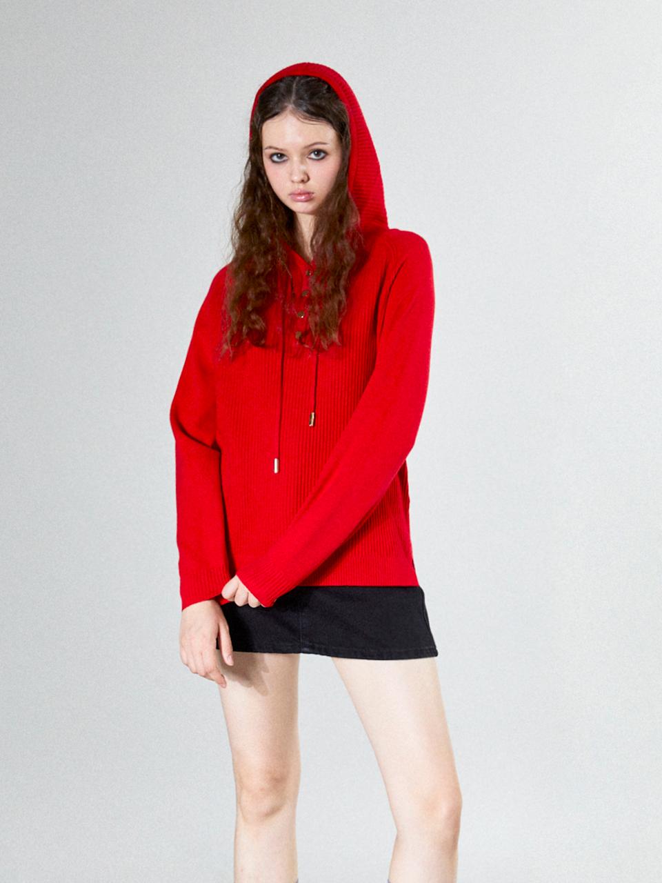 koolkitten Button Up Knitted Hoodie (RED)