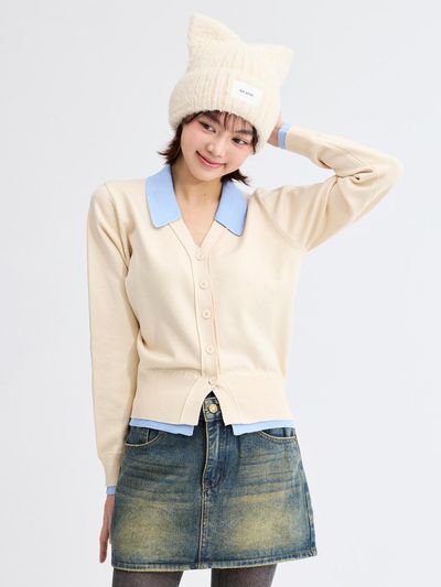 koolkitten Collar Detail Regular Fit Rayon Blend Cardigan