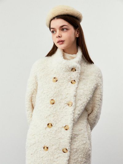 koolkitten Fleece Fur Double Button Coat [Beige]