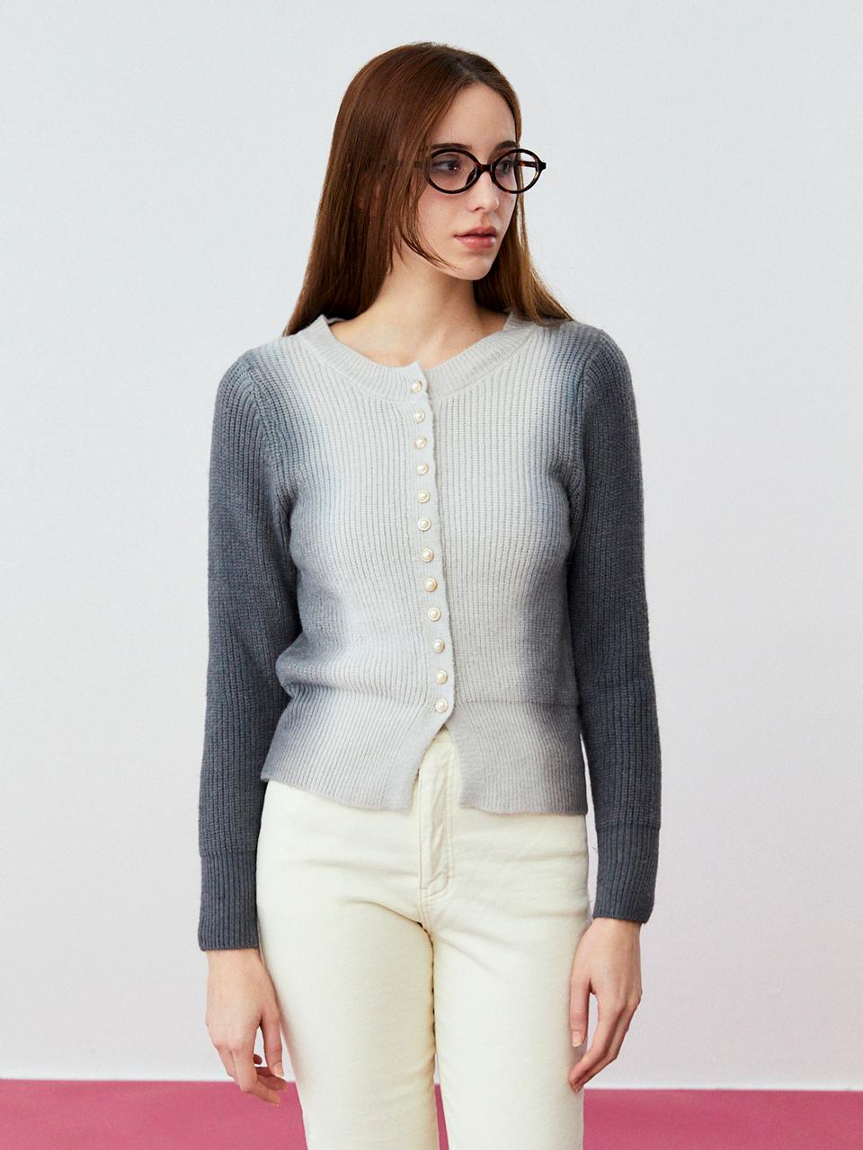 koolkitten Gradient dye Pearl Buttons Cardigan (GRAY)