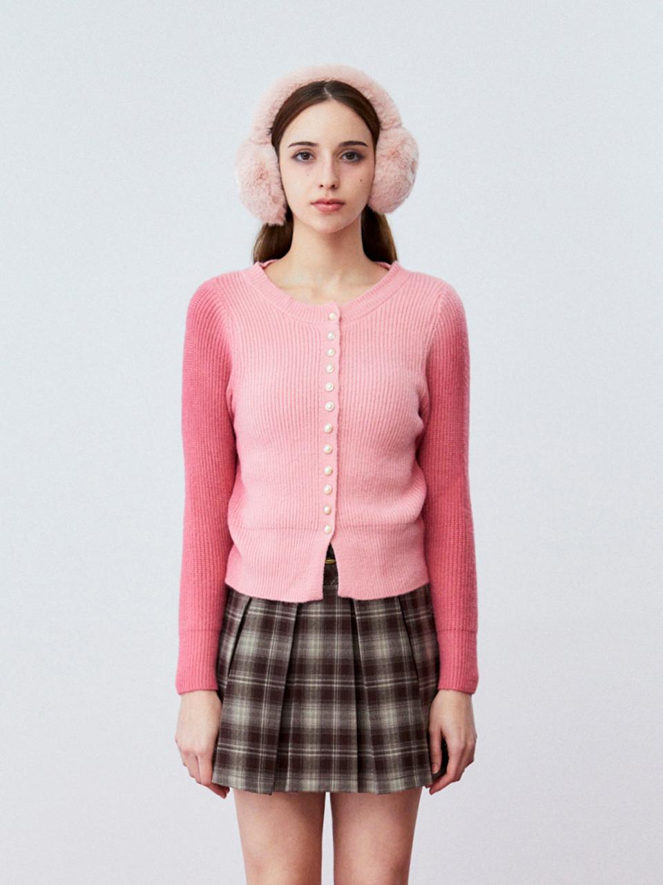 koolkitten Gradient dye Pearl Buttons Cardigan (PINK)