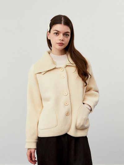 koolkitten Knitted Collar Detachable Cropped Jacket [Beige]