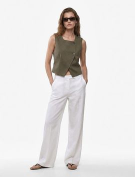 Koton Koton Crew Neck Asymmetric Linen Vest