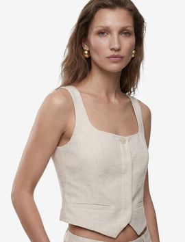 Koton Koton Linen Blend Square Collar Crop Vest