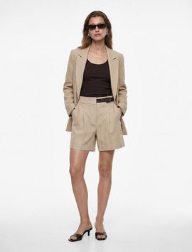 Koton Koton Pleated Linen Bermuda Shorts with Half Belted