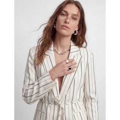 Koton Koton Striped Long Sleeve Belted Blazer
