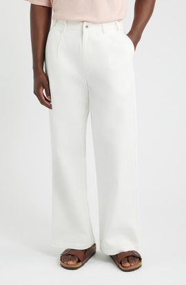 KROST KROST Pleated Wide Leg Cotton Twill Trousers