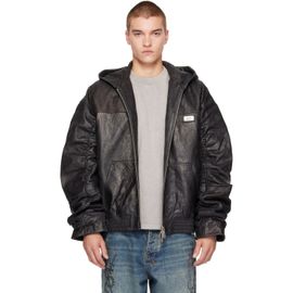 Ksubi Ksubi Black Slouchy Leather Bomber Jacket
