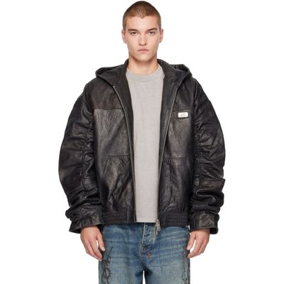Ksubi Ksubi Black Slouchy Leather Bomber Jacket