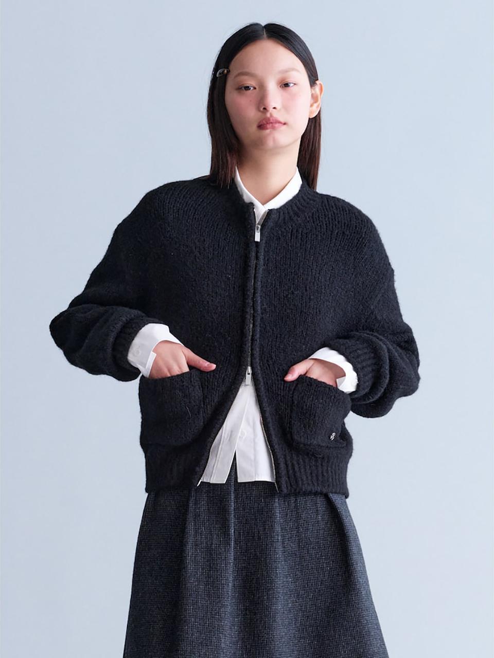 kuho plus Alpaca Zip-up Knit Cardigan - Black