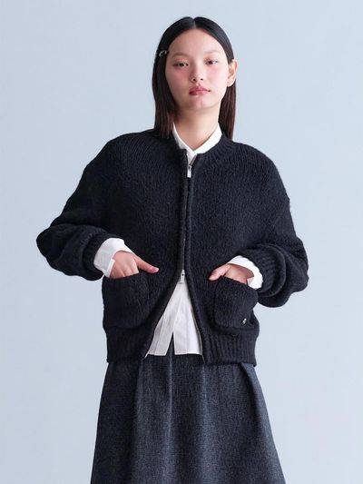 kuho plus Alpaca Zip-up Knit Cardigan - Black