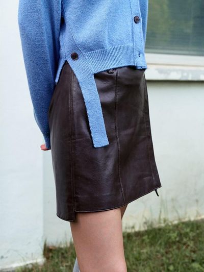 kuho plus Asymmetrical Leather Mini Skirt - Brown