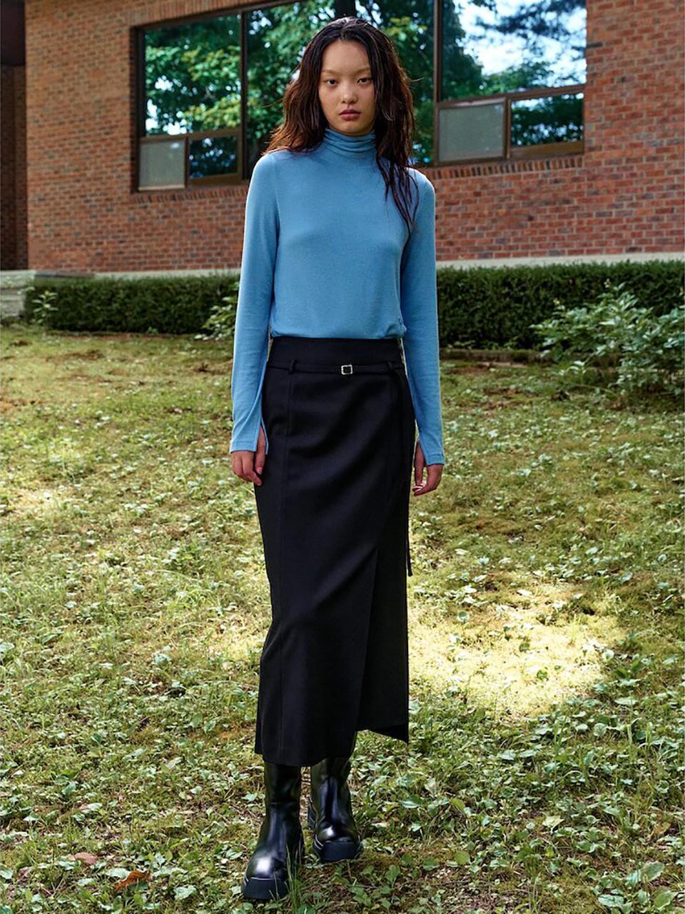 kuho plus Belted Long Skirt - Black