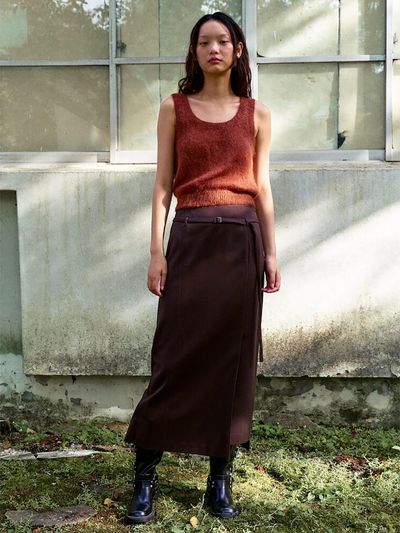 kuho plus Belted Long Skirt - Brown