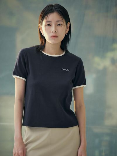 kuho plus Color Block Ribbed Cotton Blend T-shirt [Navy] (KE5240M01R)