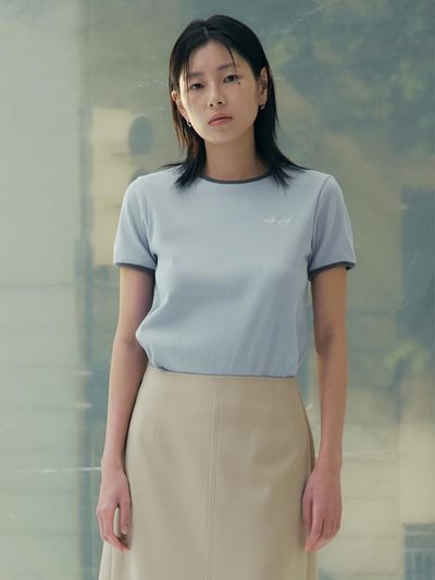 kuho plus Color Block Ribbed Cotton Half-Sleeve T-Shirt [Sky Blue] (KE5240M01Q)