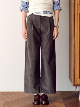 kuho plus Corduroy Semi Wide Tuck Pants - Ash
