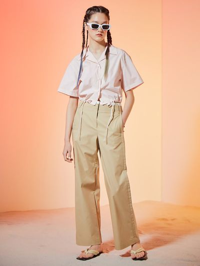 kuho plus Cotton Layered Straight Pants - Beige