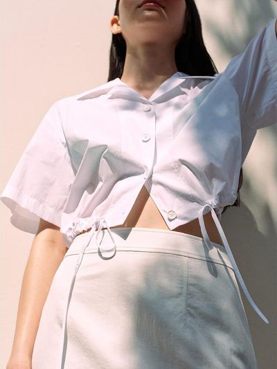 kuho plus Crop String Shirts Blouse (White)