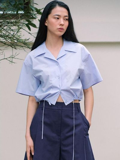 kuho plus Crop String Shirts Blouse_Sky Blue