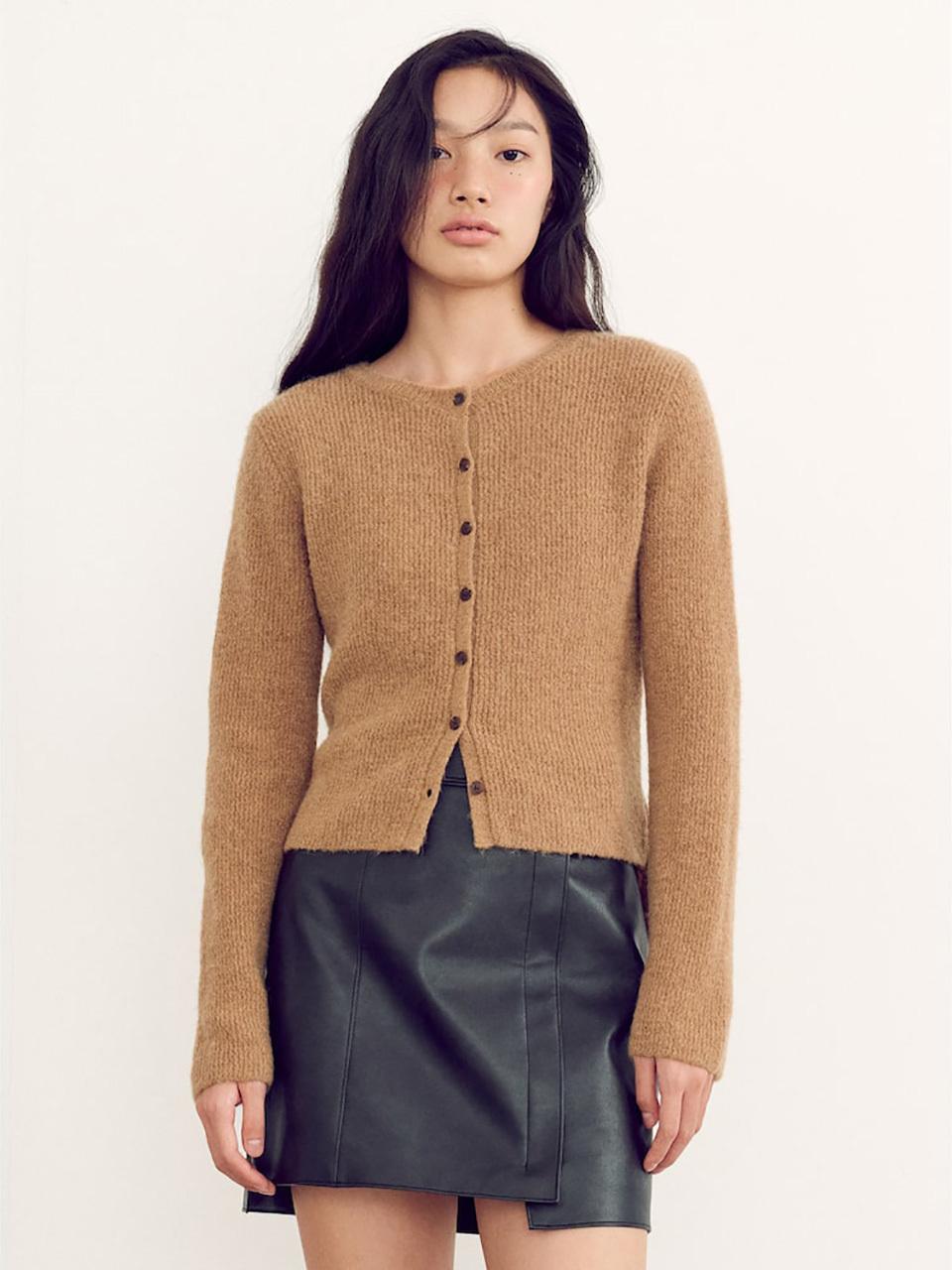kuho plus Cut-out Ribbed Knit Cardigan - Light Brown