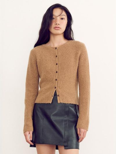 kuho plus Cut-out Ribbed Knit Cardigan - Light Brown