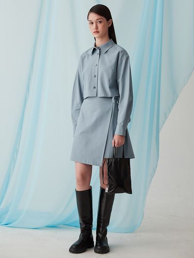 kuho plus Cut-out Shirt Dress _Sky Blue