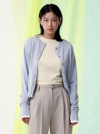 kuho plus Essential Round Cotton Knit Cardigan [Grey] (KE515AM013)