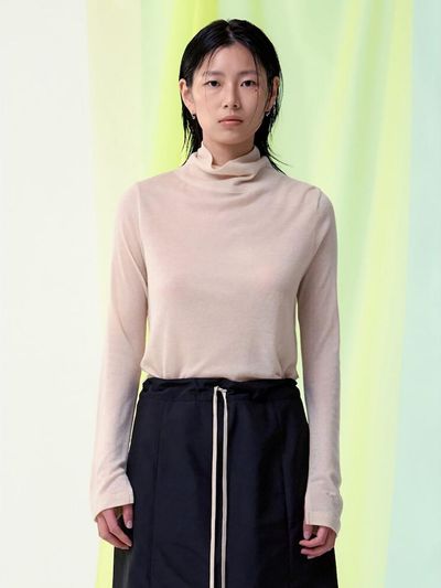 kuho plus Essential Sheer Ribbed Turtleneck T-shirt [Beige] (KE5140M01A)