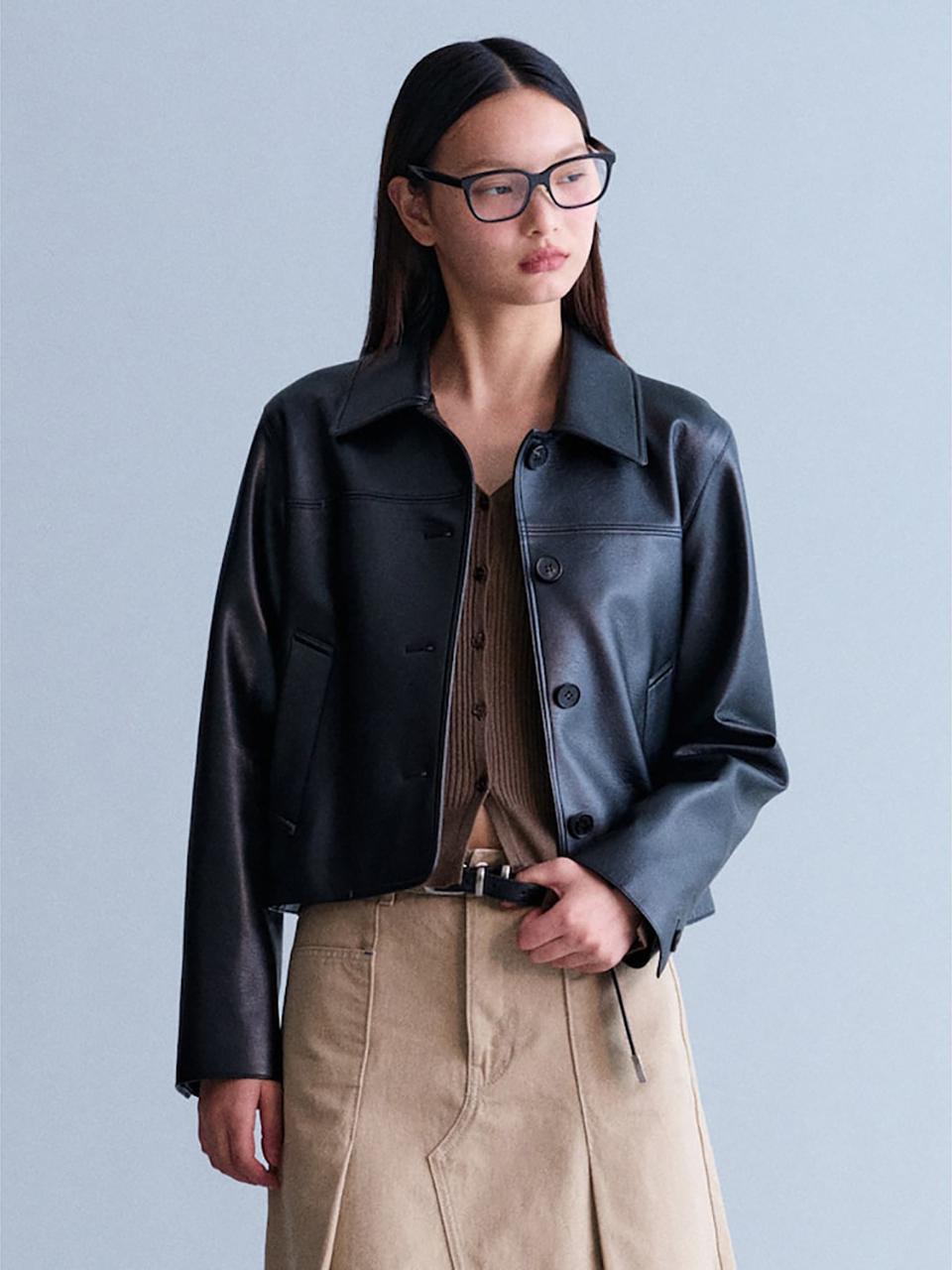 kuho plus Faux Leather Short Jacket - Black