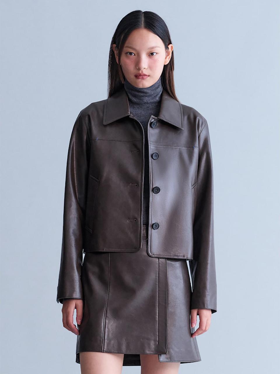 kuho plus Faux Leather Short Jacket - Brown