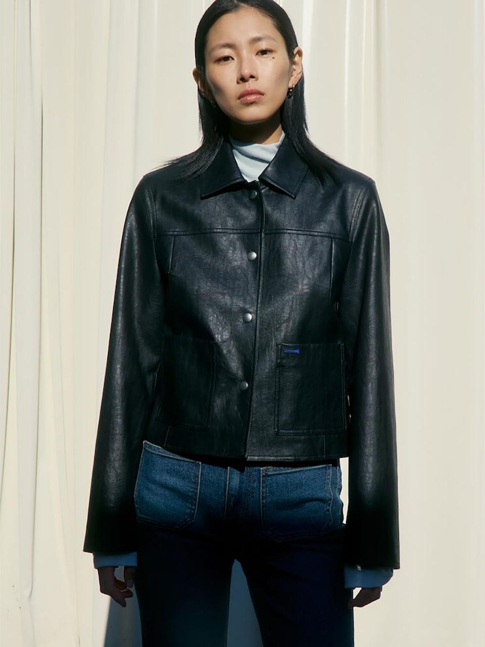 kuho plus Faux Leather Short Slim Jacket [Black] (KE513ZM015)