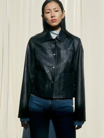 kuho plus Faux Leather Short Slim Jacket [Black] (KE513ZM015)