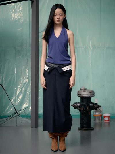 kuho plus H-line Wool Blend Maxi Skirt [Navy] (KE5227M06R)