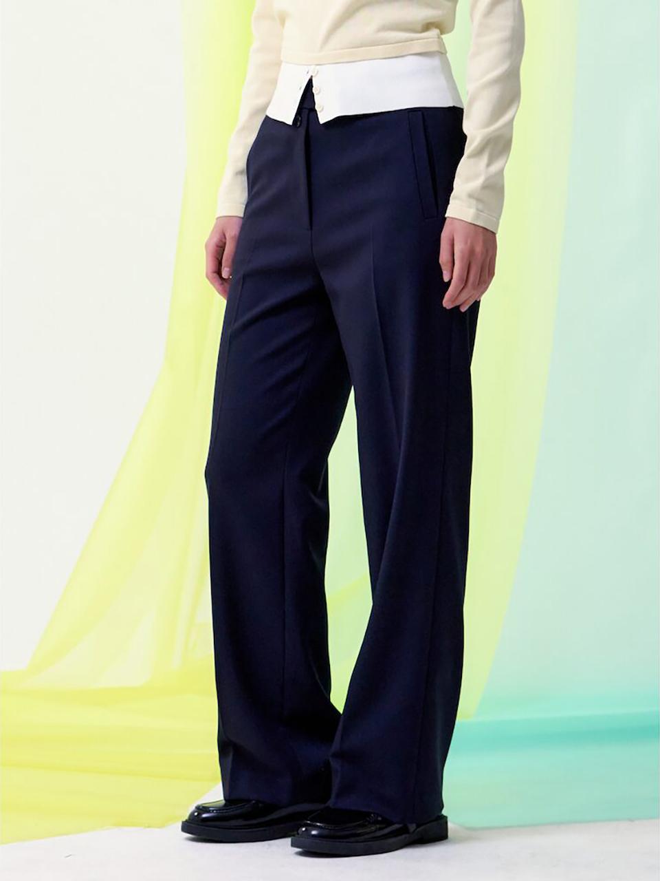 kuho plus Half Banding Slim Straight Pants [Navy] (KE5121M01R)