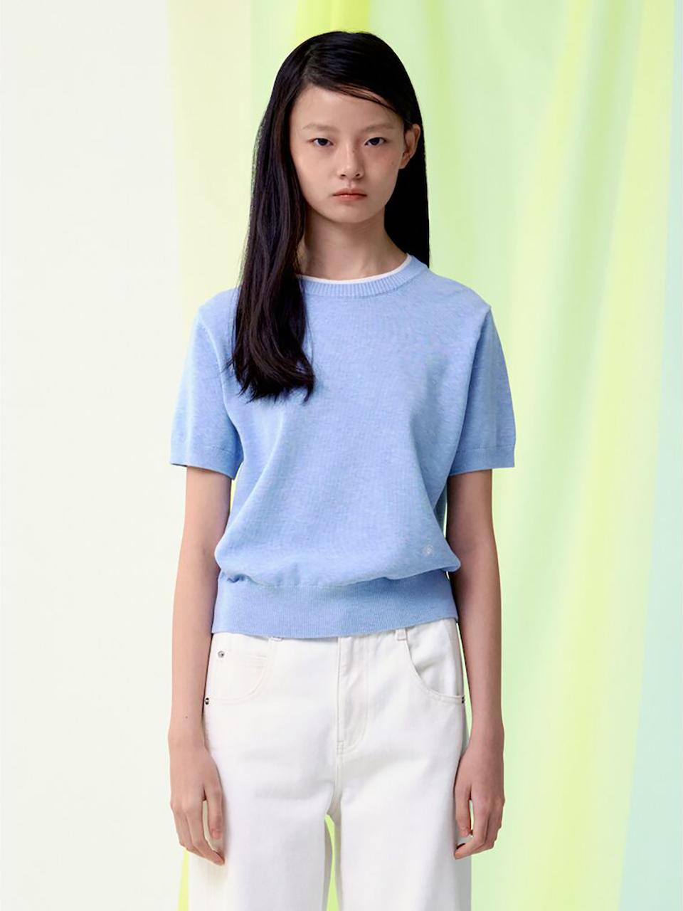 kuho plus Half Sleeve Twisted Cotton Knit Pullover [Sky Blue] (KE5151M01Q)