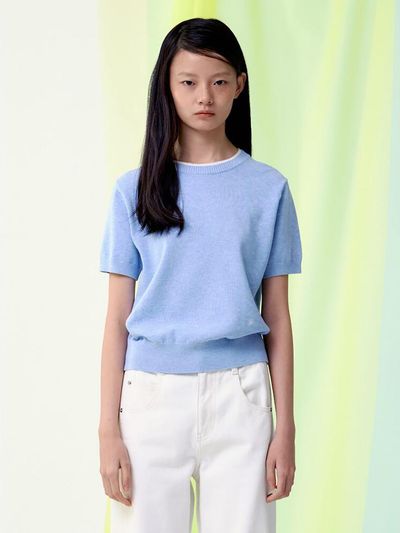 kuho plus Half Sleeve Twisted Cotton Knit Pullover [Sky Blue] (KE5151M01Q)