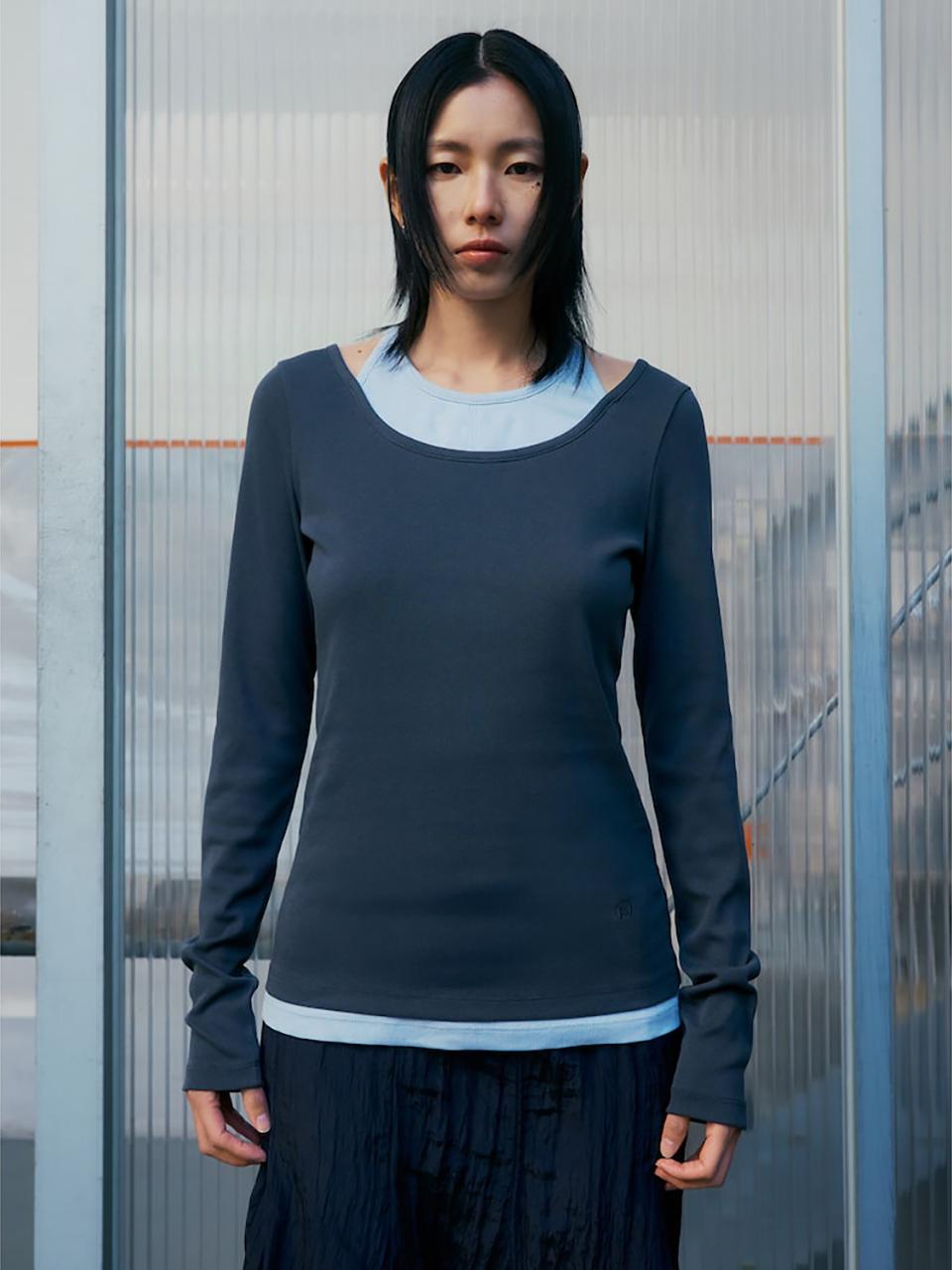 kuho plus Halter Layered Sleeveless T-shirt [Ash] (KE5240M044)
