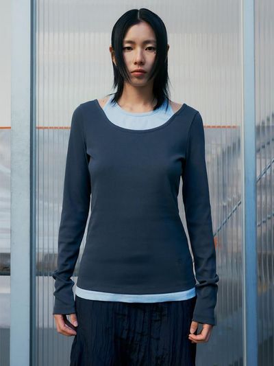kuho plus Halter Layered Sleeveless T-shirt [Ash] (KE5240M044)