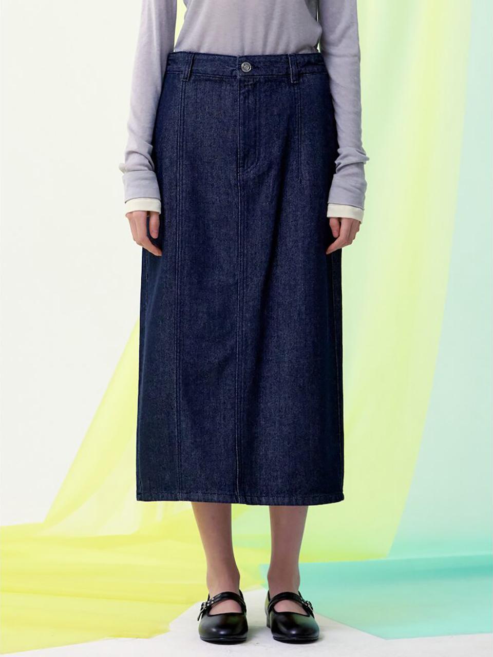 kuho plus HLine Denim Long Straight Fit Skirt [Navy] (KE5127M51R)