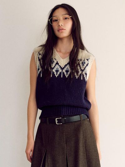 kuho plus Jacquard Knit Vest - Navy