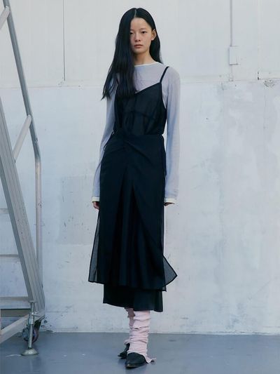 kuho plus Layered Sheer Minimal Dress [Black] (KE5171M015)