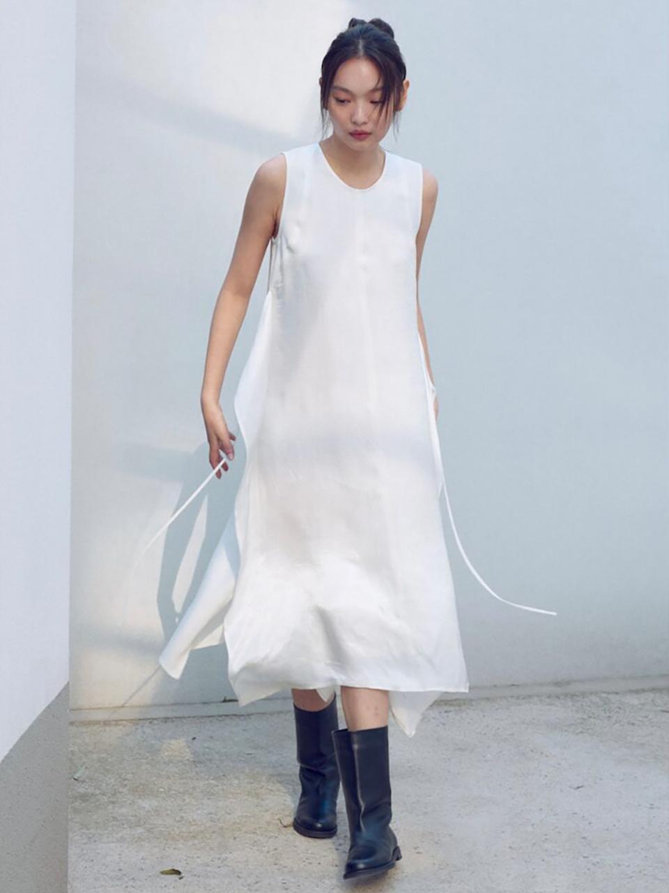 kuho plus Layered Silky Long Dress_White