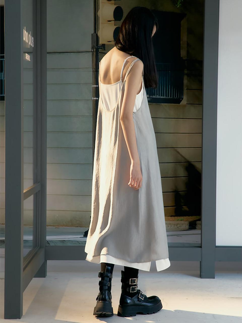 kuho plus Layered Sleeveless Silky Long Midi Dress [Light Grey] (KE5271M022)