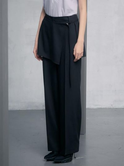 kuho plus Layered Wrap Straight Pants [Black] (KE5221M035)