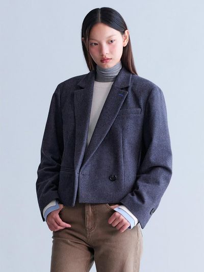 kuho plus Loose Fit Tailored Short Jacket - Greyish Navy
