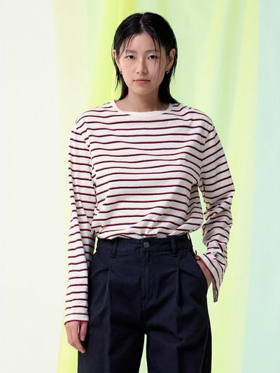 kuho plus MultiStripe Long Sleeve Cotton T-Shirt [Beige] (KE5140M050)