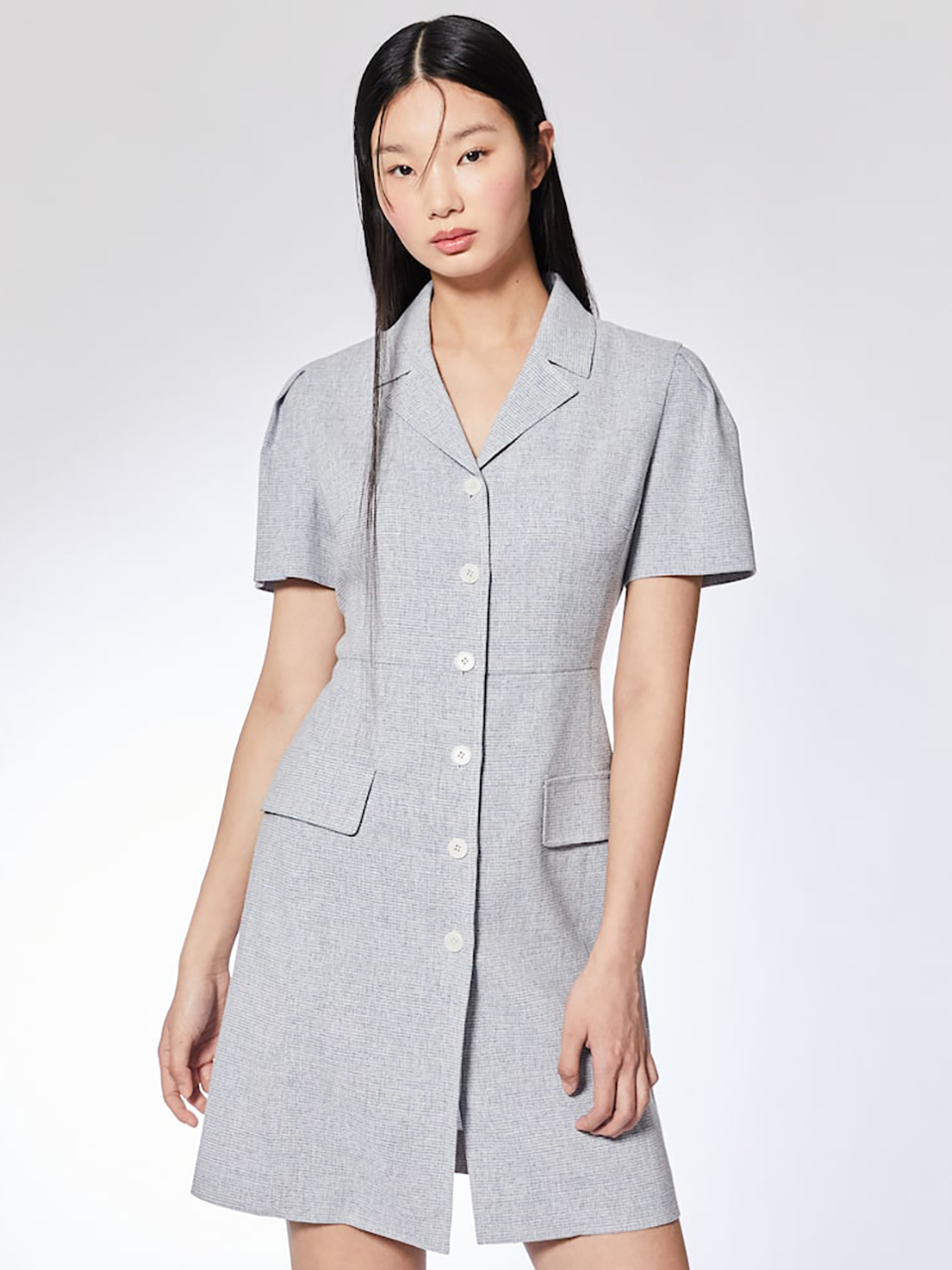 kuho plus Open Collar Button Dress_Sky Blue