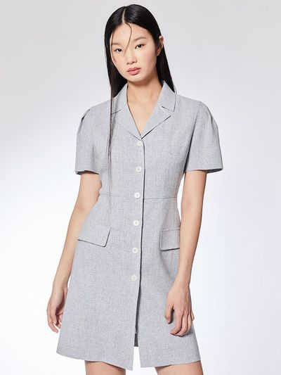 kuho plus Open Collar Button Dress_Sky Blue